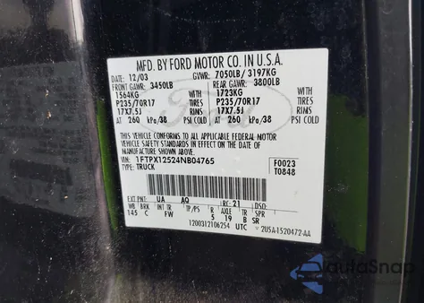 2004 Ford F-150 Lariat/Xl/Xlt from USA, damaged, VIN 1FTPX12524NB04765